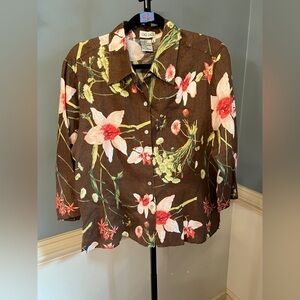 Cali Cali Brown Floral linen Button-Up Shirt
